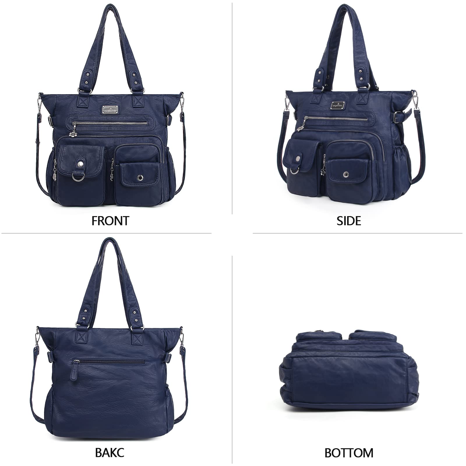 Angelkiss - Bolsos de mano para mujer, de poliuretano, con bolsillos, para hombro | Poliuretano