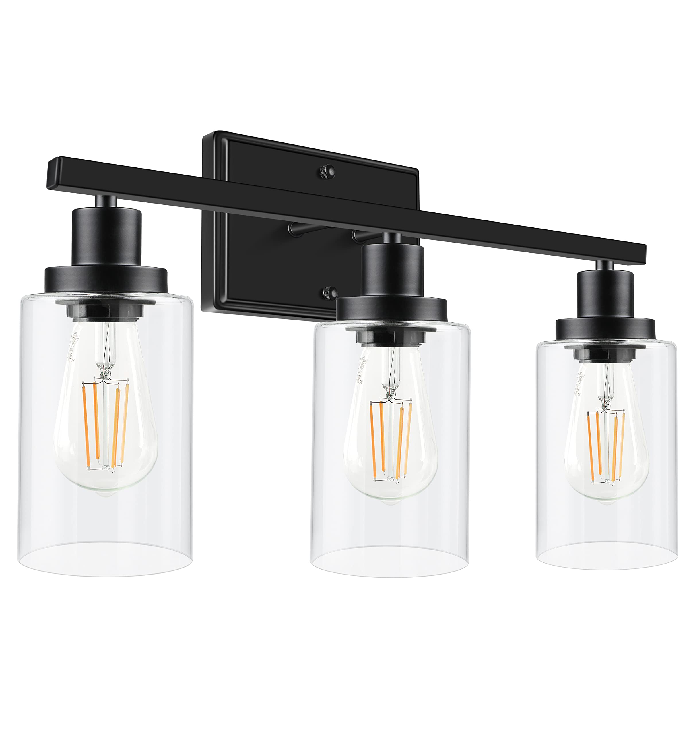 Ascher Bathroom Vanity Light Fixtures, 3 Light Wall Sconces Lighting with Clear Glass Shade, Black Wall Lights for Mirror, Kitchen, Living Room, Gallery, Hallway, E26 Base (Bulbs Not Included)