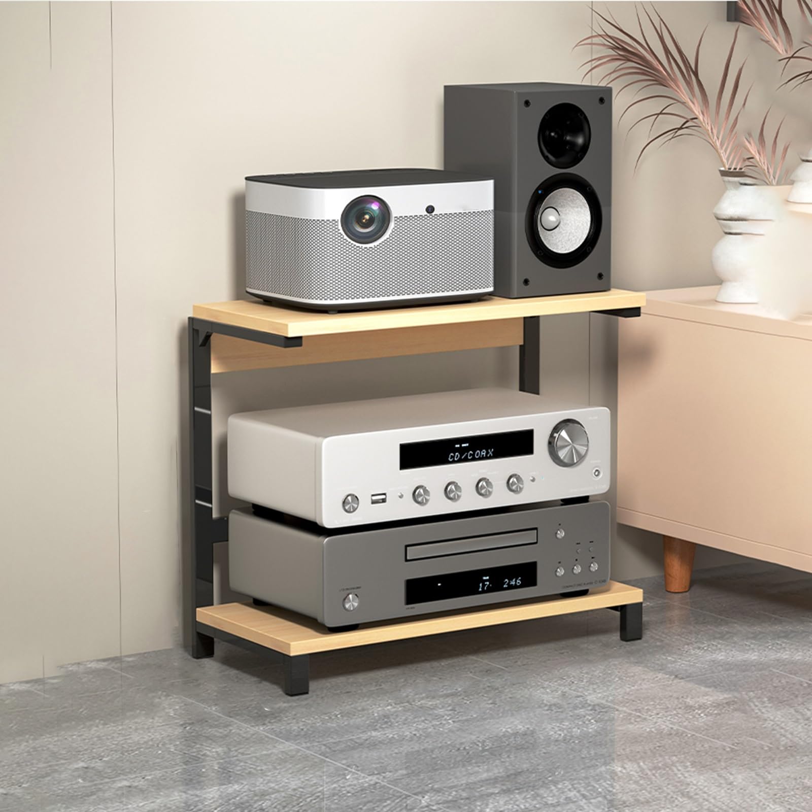 Support de composants audio en métal noir meuble AV d'angle petit modèle