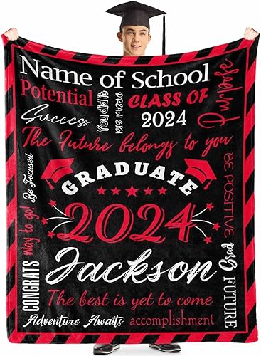 Miniatura 3 de Manta de graduación personalizada para clase de 2023, manta de graduación personalizada con nombre y escuela, una manta suave y acogedora para
