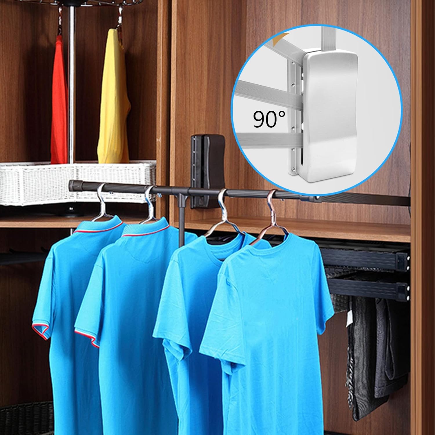 Pull Down Closet Rod, Retractable Heavy Duty Rods Hanging Clothes, Adjustable Extender Rod Wardrobe Lift Aluminium 35''-47.2'', 30 lbs Load Capacity, black, 35''-47.2'' (890-1200mm)