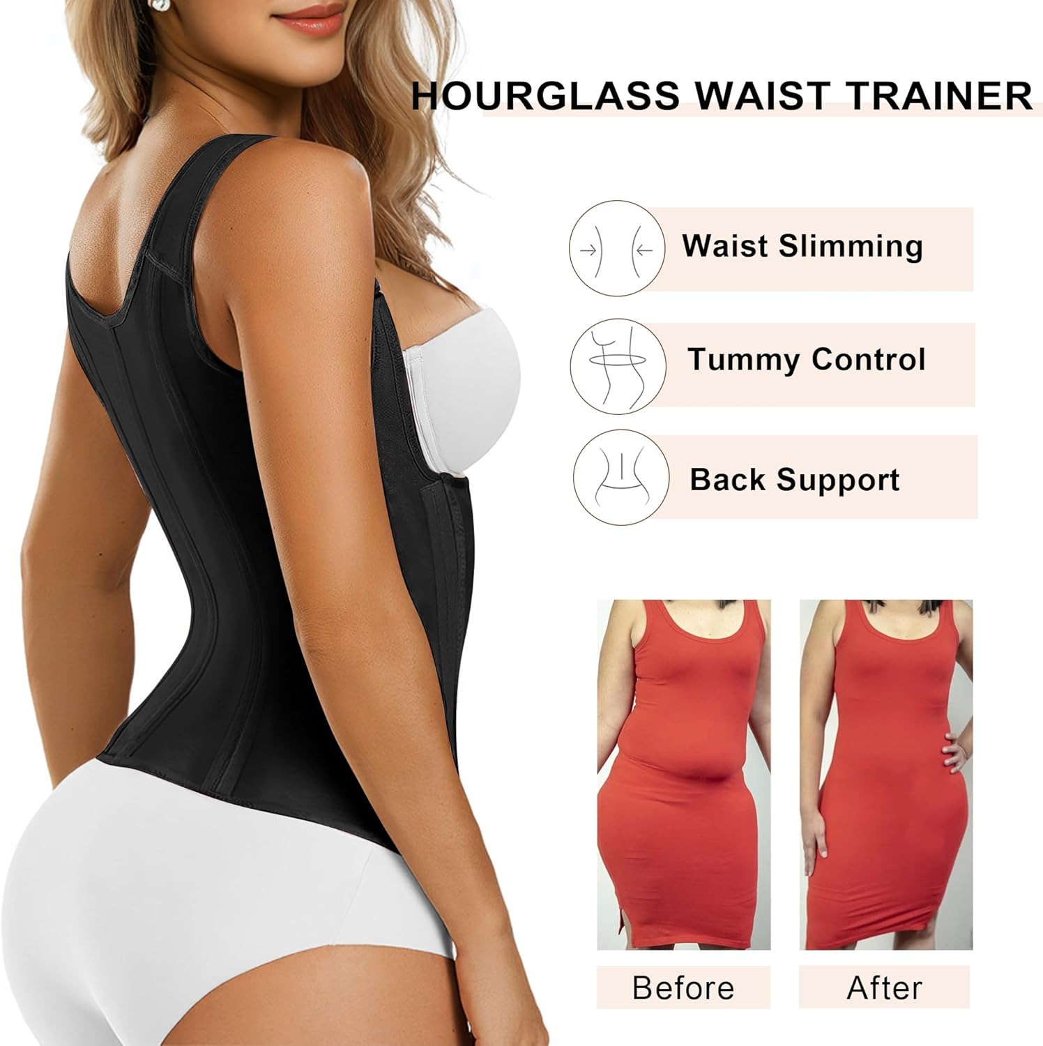 SHAPERX Waist Trainer Corset for Women Tummy Control Sport Girdle Hourglass Waist Cincher Body Shaper with Steel Boned - Image 5