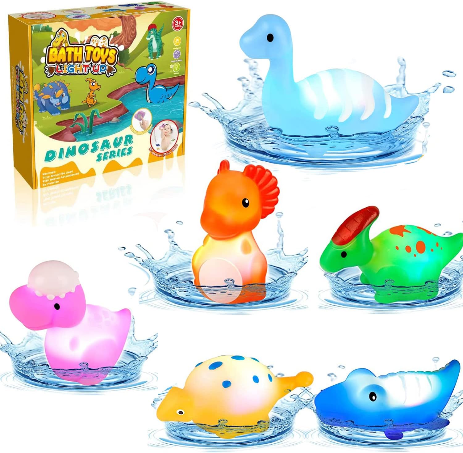 Light Up Bath Toys, 6Pcs Dinosaur Bath Toys Sensory Toys Shower Toys