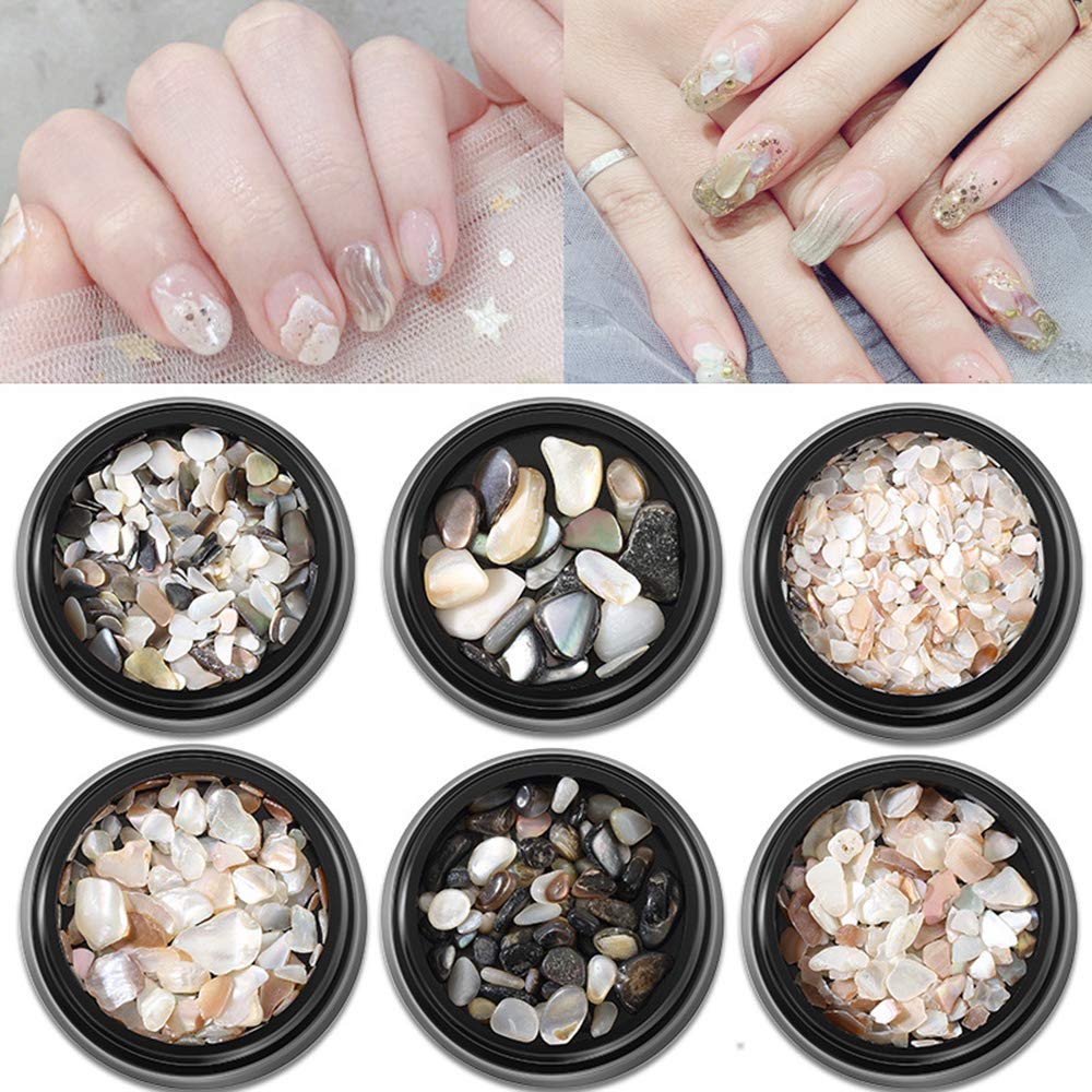 Crystal Nails for Women 6 Boxes Nail Studs Large Shell Pieces Abalone Slices Pebbles for Nails Mobile Phone Bag Shoes Add Your Own Color