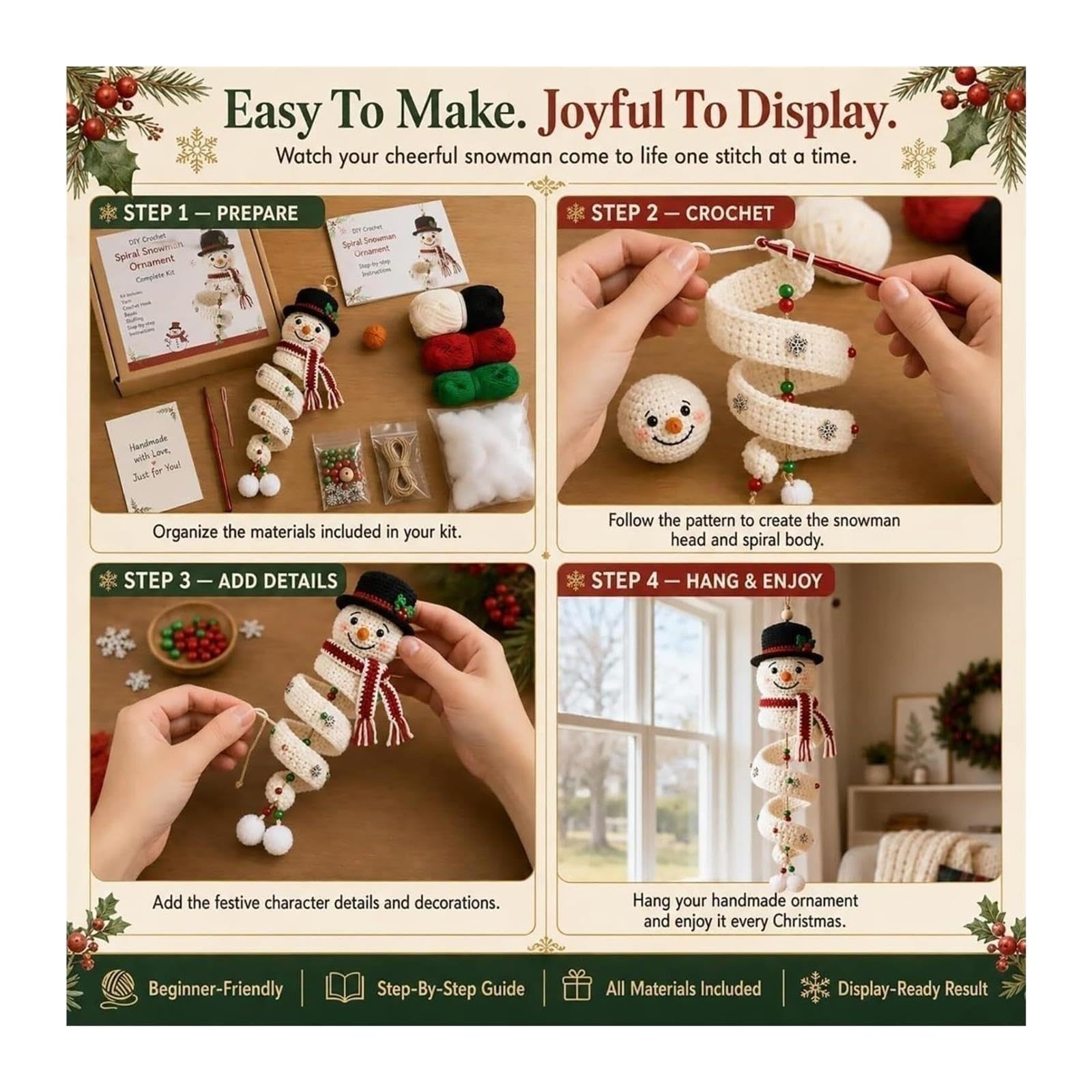 sloiaz Kit fai da te con ornamento a spirale for pupazzo di neve all'uncinetto, set artigianale for decorazioni for albero di Natale