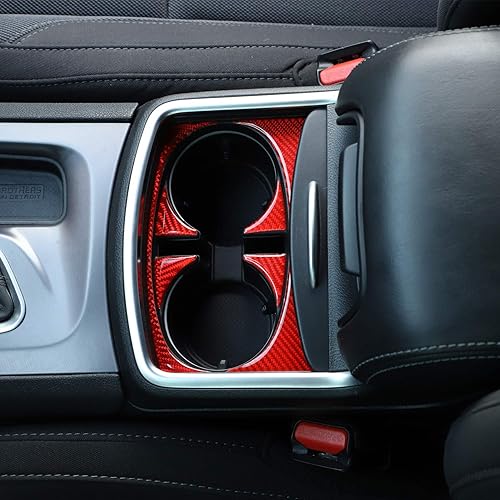 Miniatura 6 de RT-TCZ Para Cargador Portavasos Panel Trim Cubierta para Dodge Charger 2011 Up Suave Rojo Fibra de Carbono Interior Accesorios 6 unids
