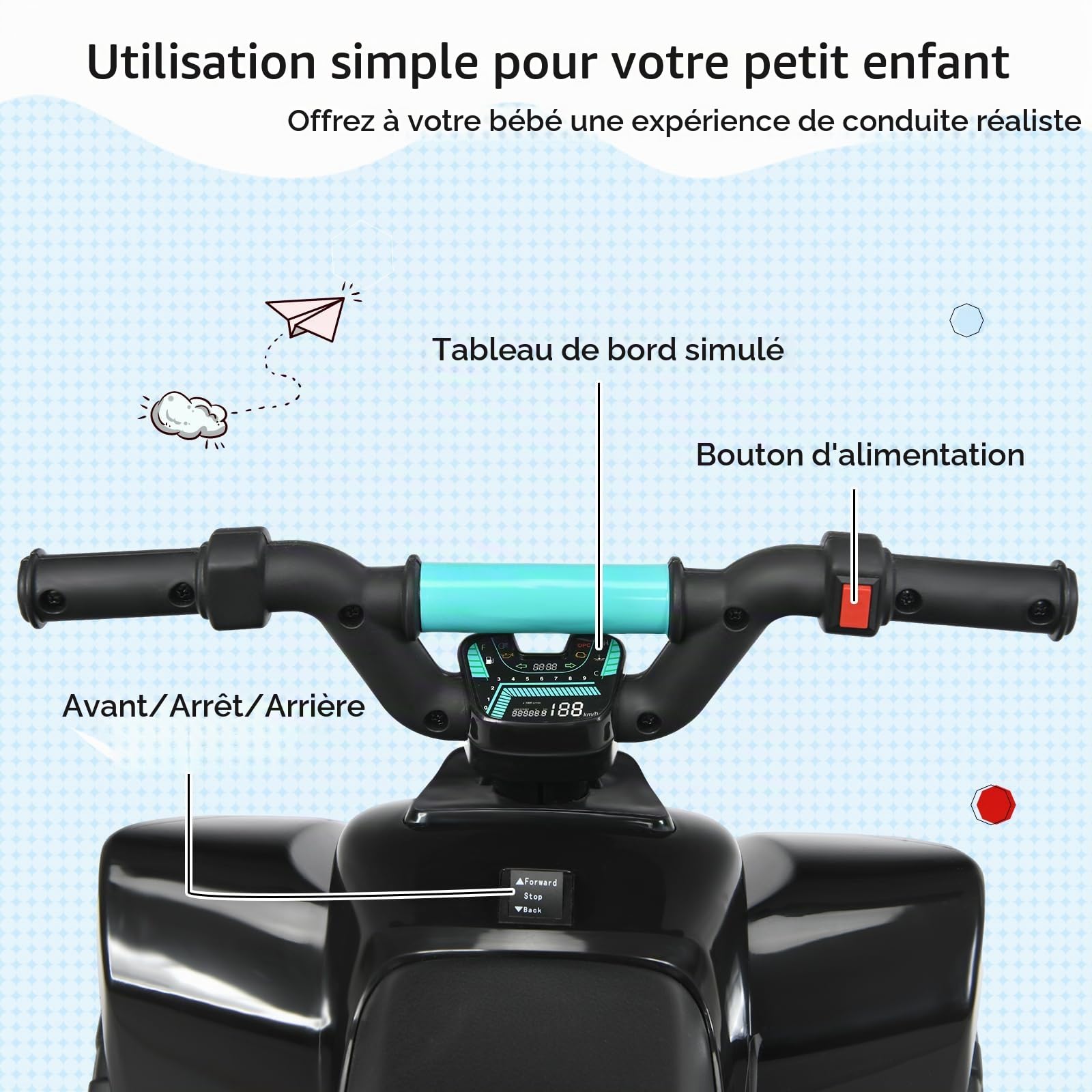 SOARS Voiture Electrique Enfant, Quad Electrique Enfants ATV 6V, Marche Avant/Arrière, Siège Ergonomique, Roues Antidérapantes, Chargeur Inclus, Charge 30 KG, pour Garçon & Fille 3 Ans + (Noir)