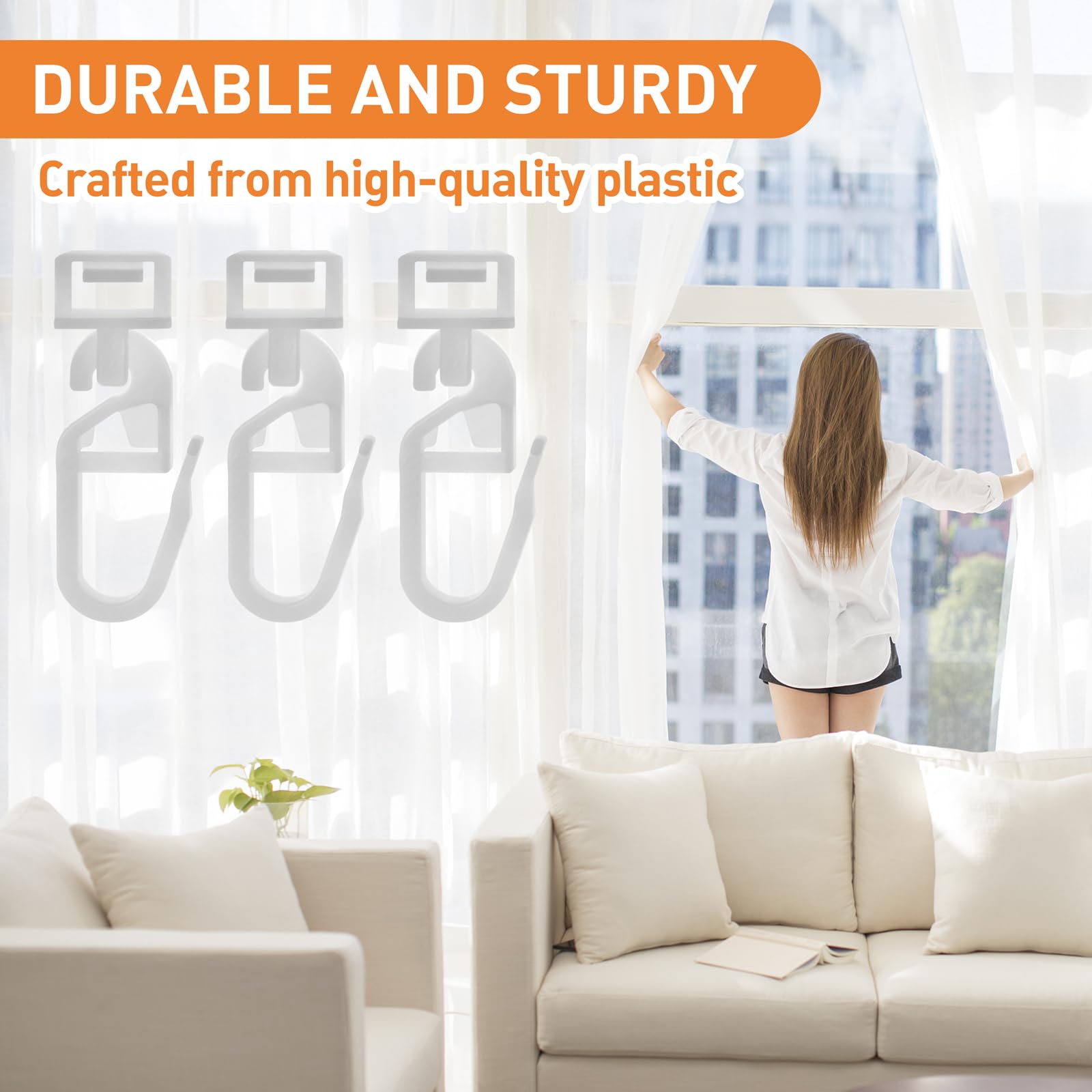 60 Pcs Curtain Hooks Plastic, 34mm Curtain Glider Hooks for Groove Widthof 5.8-7 mm White Clips Fir Camper Van Curtains - Image 4