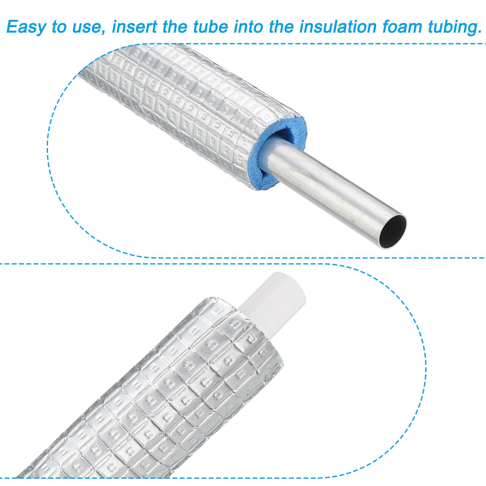 PATIKIL 5.6Ft Pipe Insulation Foam Tubing, 63mm(2-1/2") ID 83mm(3-1/4") OD Heat Preservation XPE Foam Tube Wrap with Aluminum Foil for AC Unit Air Conditioning Water Pipe, Silver Blue - Image 4