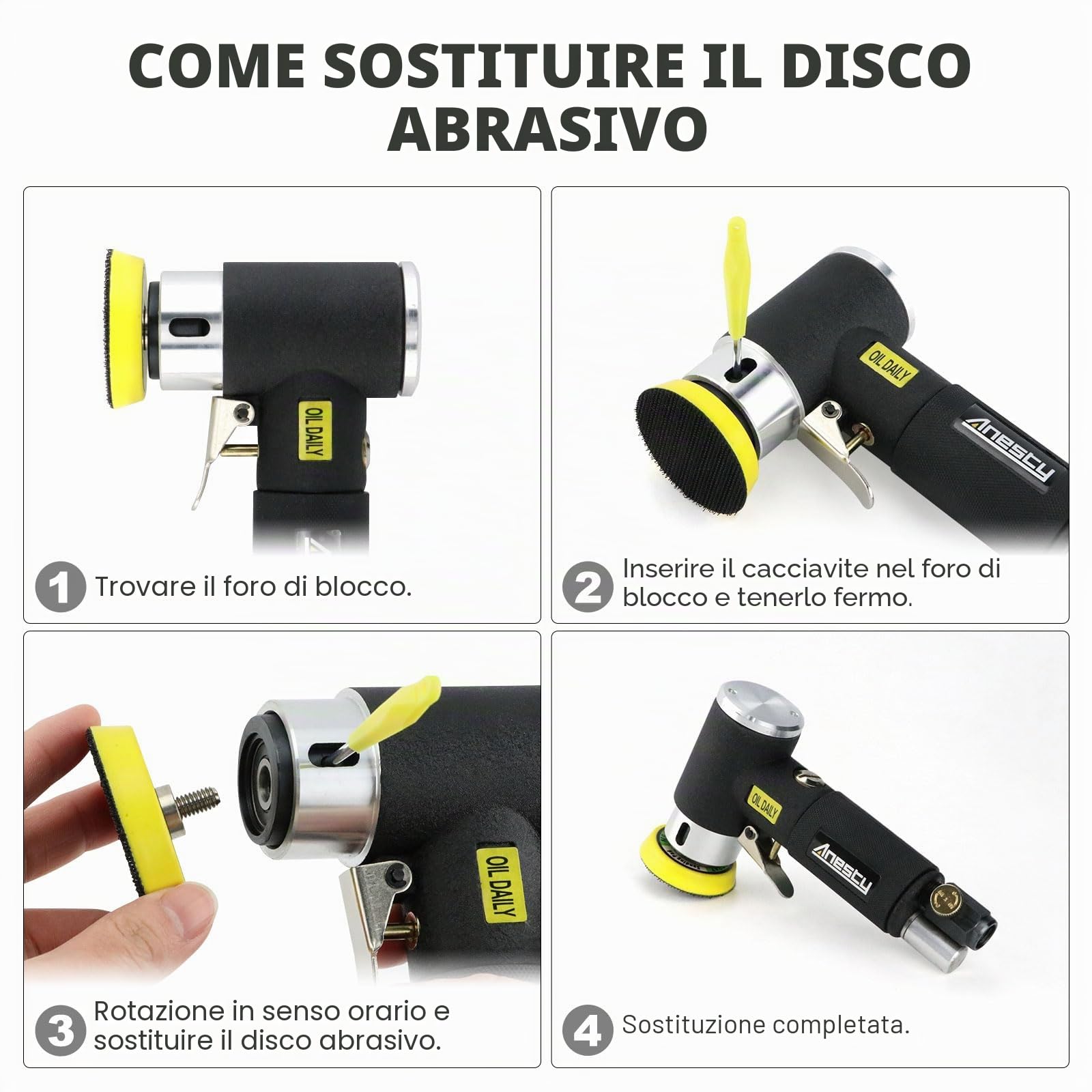 Anesty Mini Levigatrice Orbitale ad Aria Compressa, 50 mm / 75 mm, Levigatrice Pneumatica Orbitale