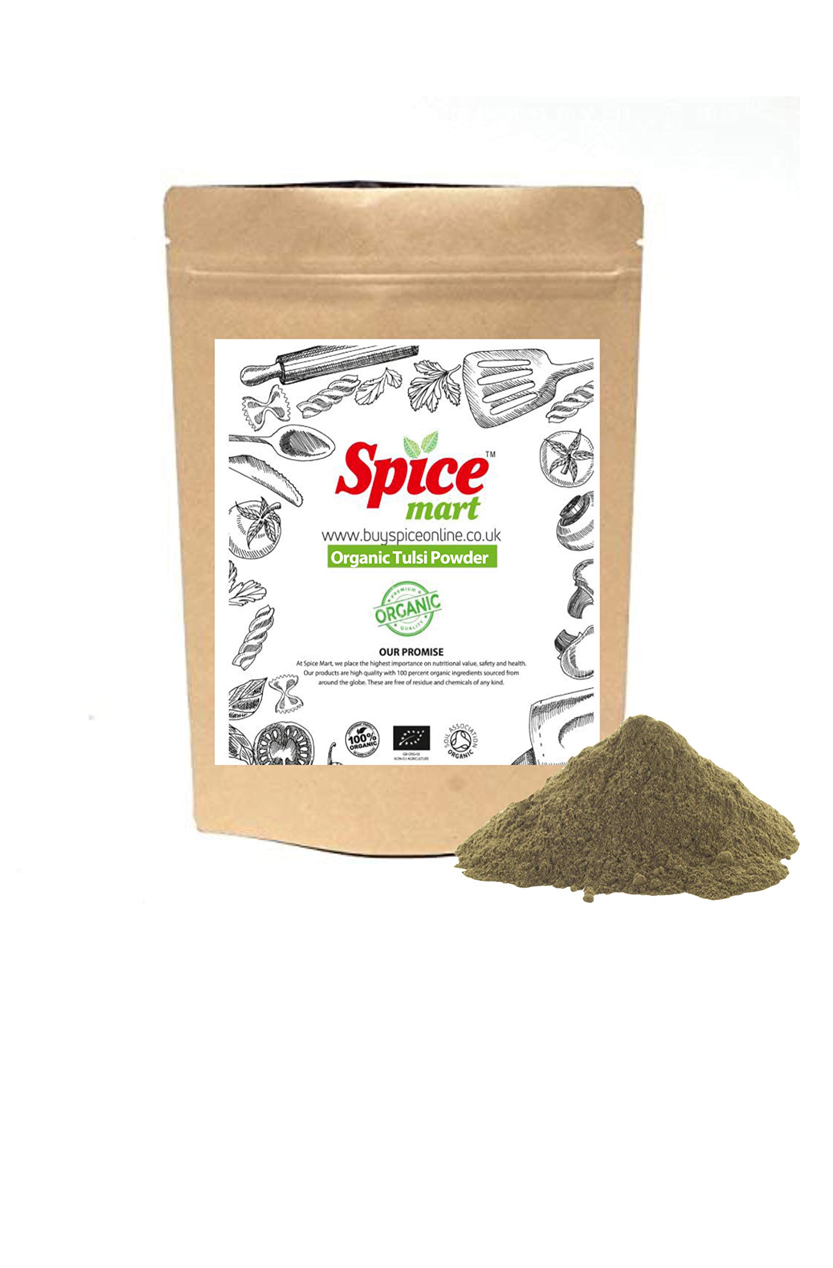 Organic Tulsi Leaves Powder | Holy Basil Premium Quality Free P&P Certified by Soil Association (50g)Soil AssociationSoil AssociationSoil Association