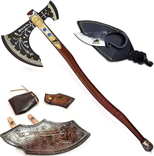 God of War Kratos Axe Leviathan Axe Replica Axe- Handmade Forged Stainless Steel Bearded Axe with Genuine Leather Sheath Viking Axe Hatchet and