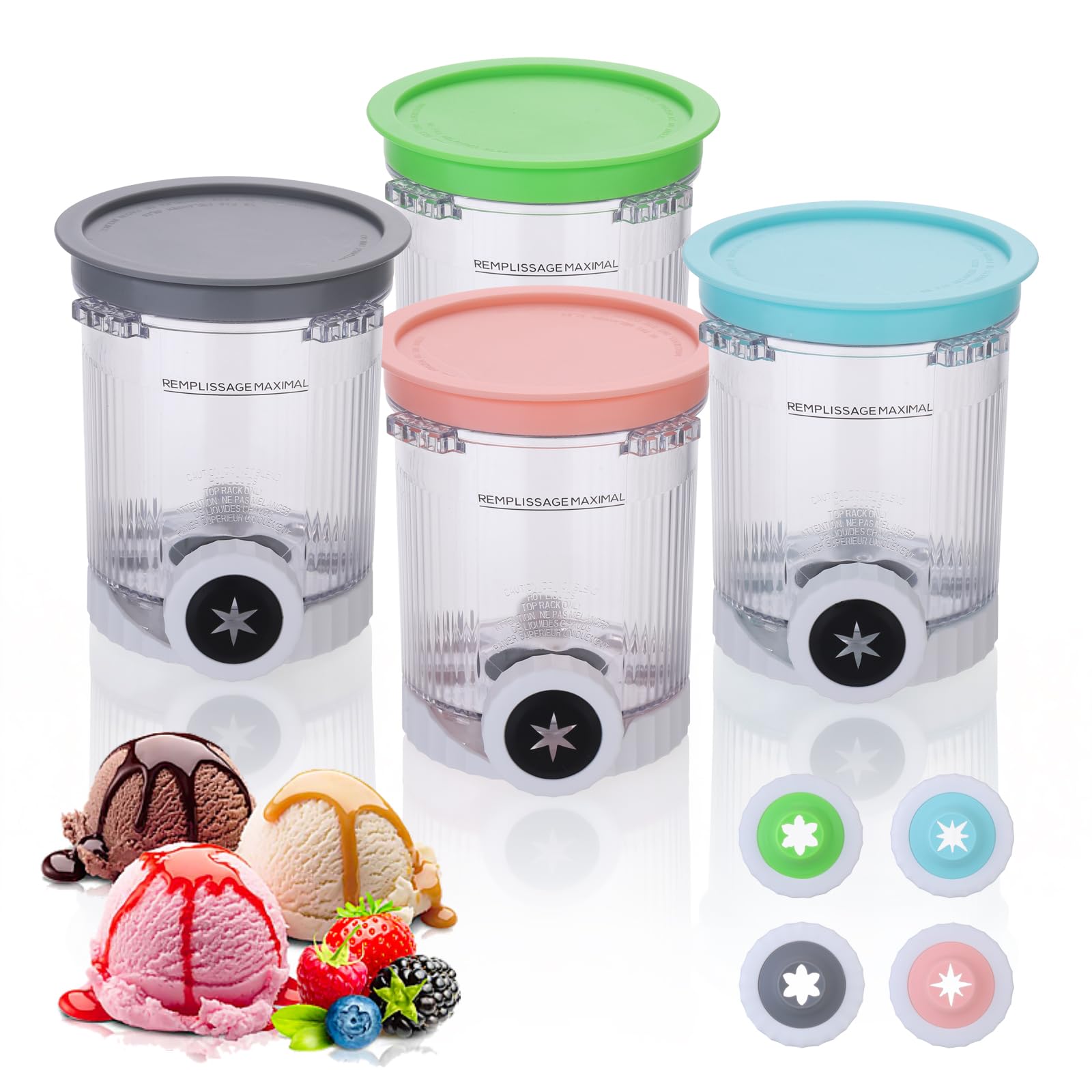 Lot de 4 récipients à crème glacée avec couvercles pour Ninja Creami Swirl, 480 ml, accessoires de rechange pour machine à crème glacée Ninja série NC700/NC701 (sans BPA et passe au lave-vaisselle)