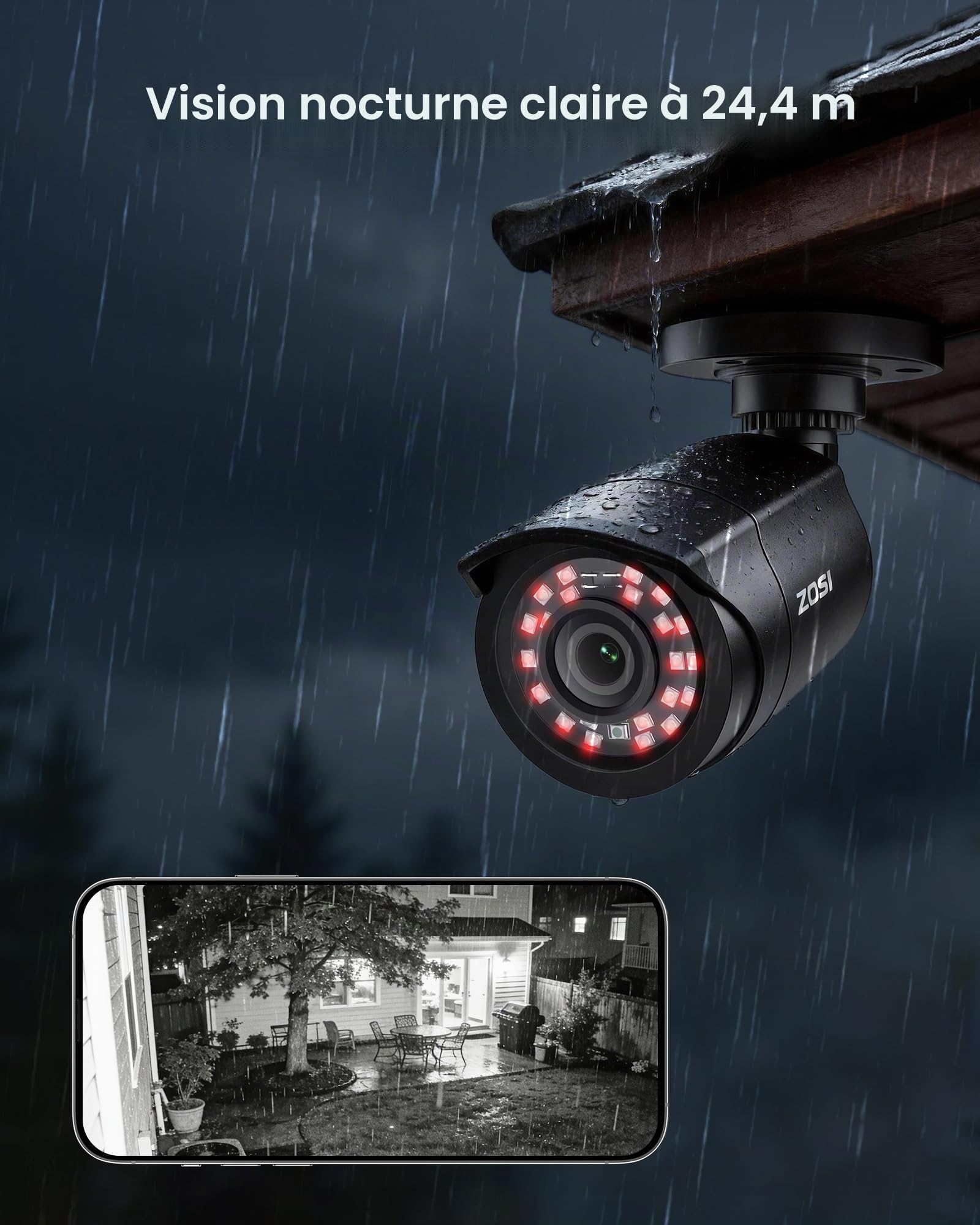 ZOSI H.265+ Kit Caméra Surveillance Extérieure 1080p IP66 DVR 8CH 2To