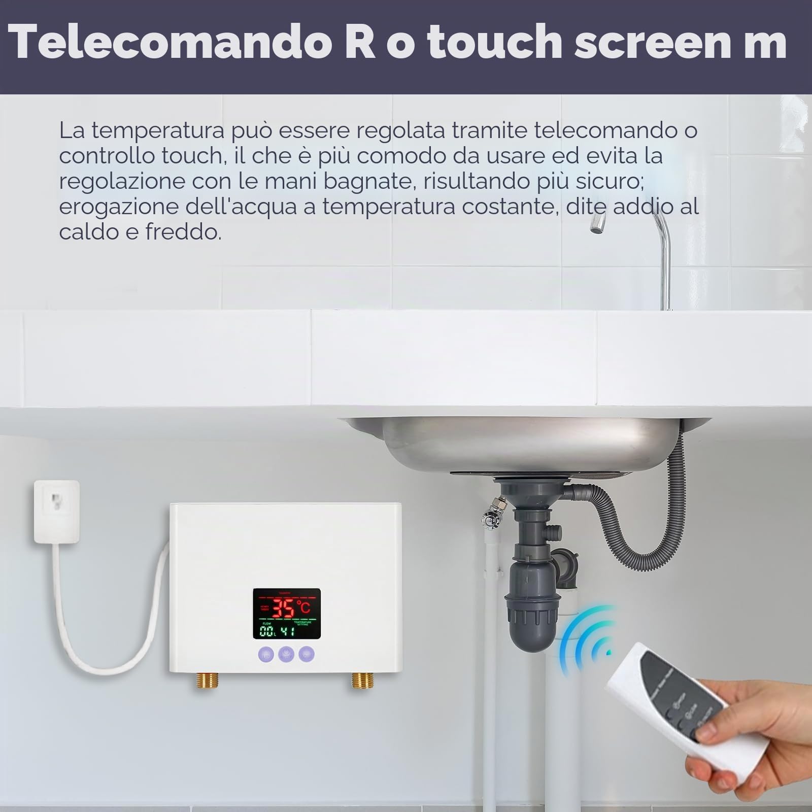 Mini Scaldabagno Istantaneo,Scaldabagno istantaneo elettronico, scaldabagno elettrico istantaneo basso consumo con display temperatura a LED,scalda acqua elettrico 220V,scalda acqua istantanea (3KW)