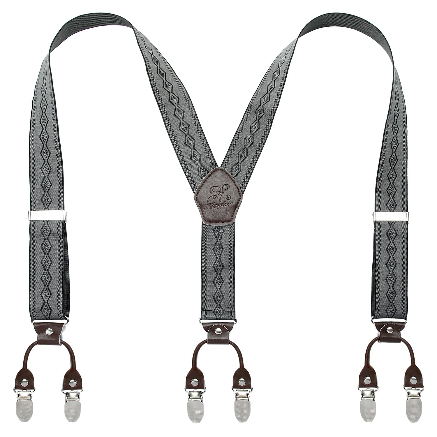 KANGDAI Rindsleder Hosenträger für Herren Breit Y Style 3.5 CM Mit Sehr 6 Starke Metall Clip Durable Elastic Verstellbare Hosenträger Geschenkbox für Herren und Damen