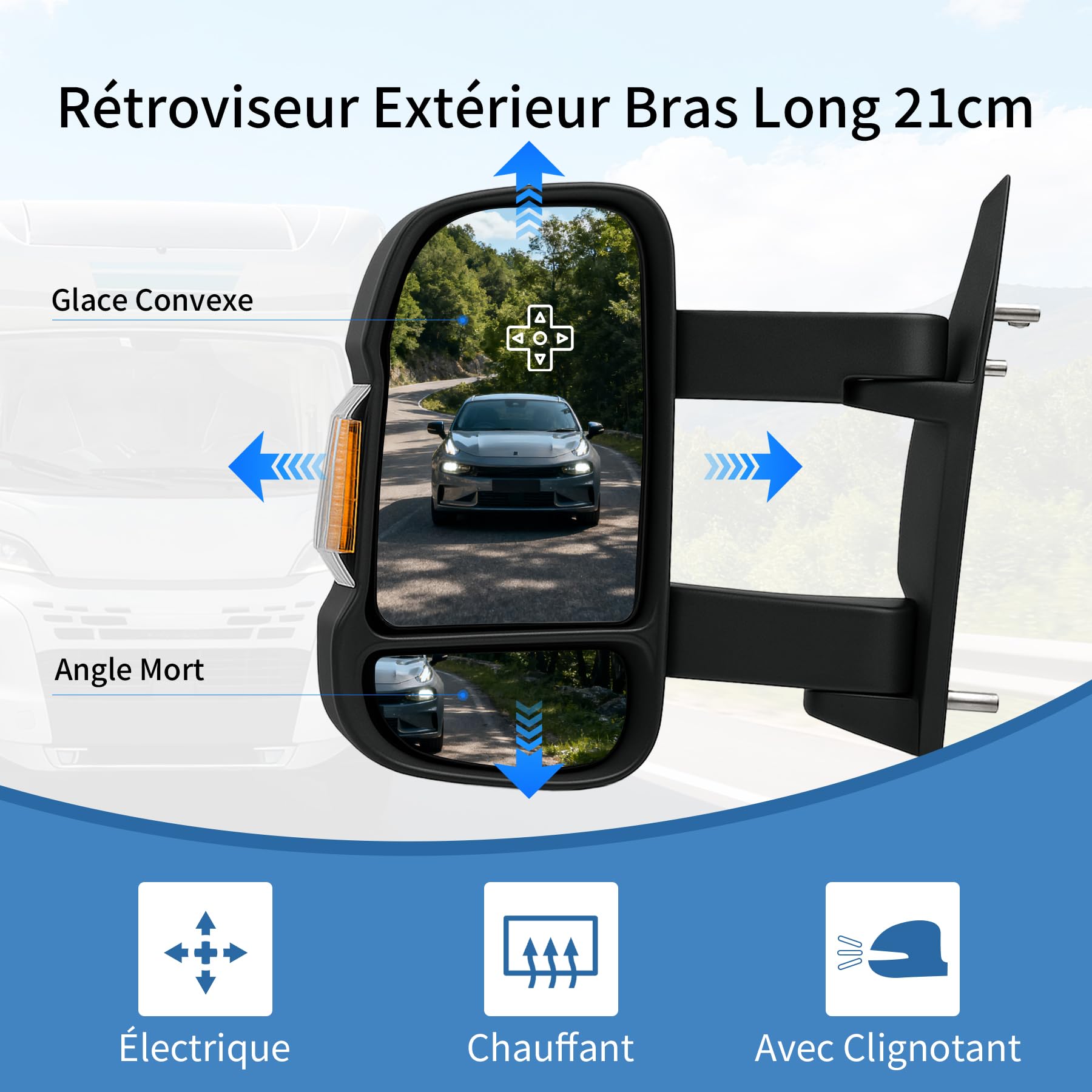 Rétroviseur Extérieur Gauche Bras Long Avec Sonde Temp.