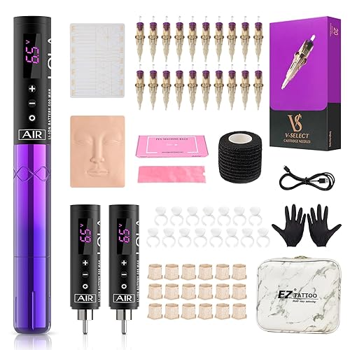 EZ Tattoo Kit - Kit de máquina de tatuaje completo con máquina de tatuaje de maquillaje permanente con 3 piezas de energía de batería para