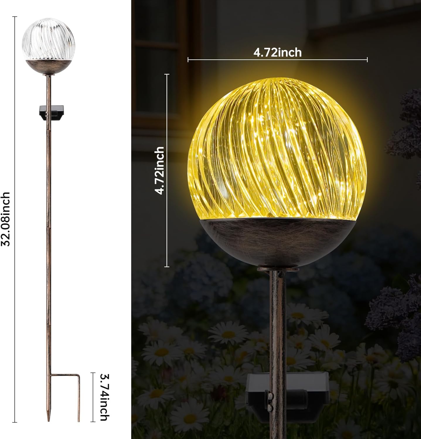 Solar Globe Stake Lights - Twinkle Effect Outdoor Acrylic Ball Garden Lights , Elegant Solar Light,Exquisite Garden Solar Balls light for Yard, Pathway, Patio, gifts for Mom (Bronze stake, 2 pack)