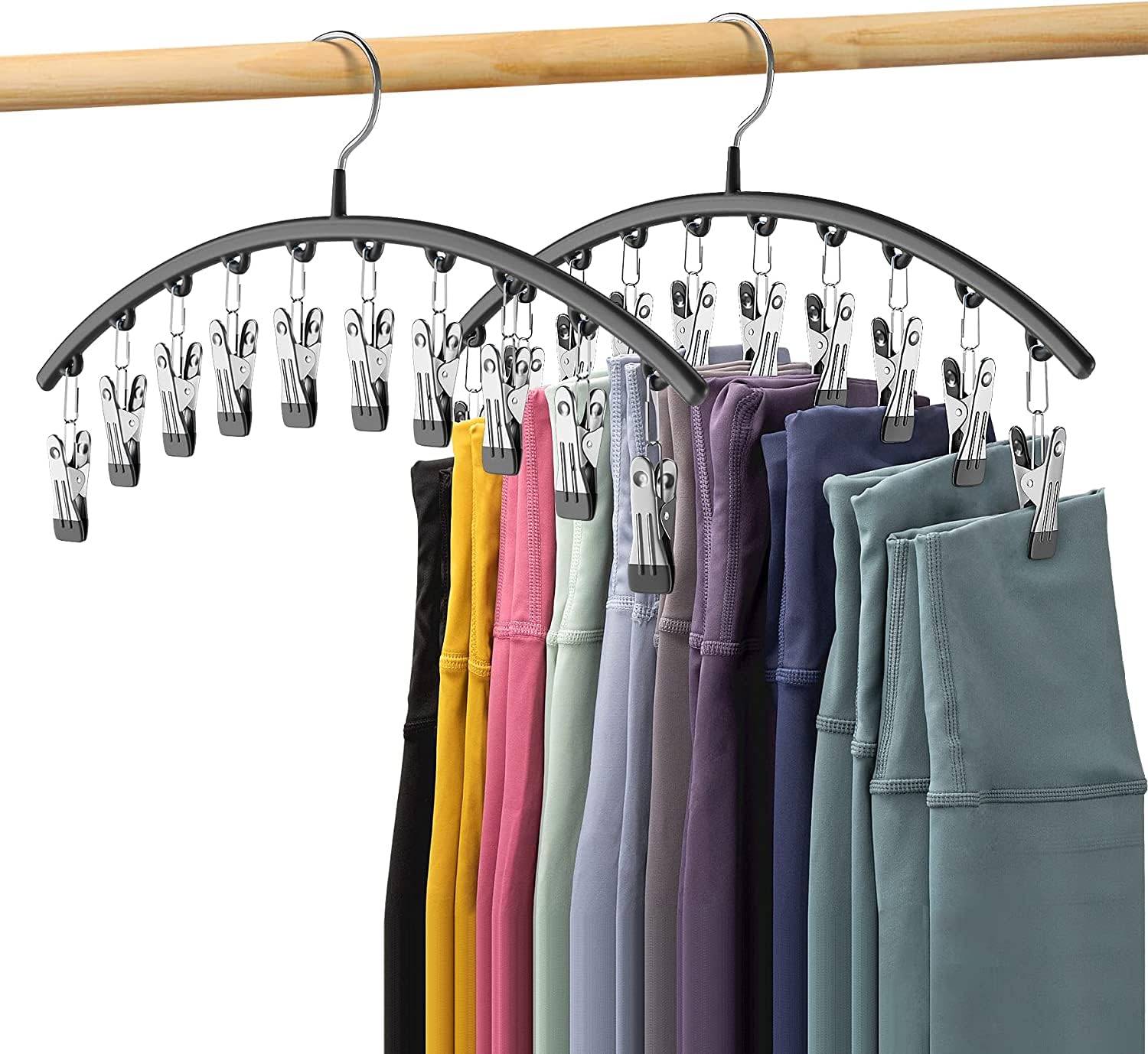Baoswi Black 2 Pack Legging Organiser For Closet, Hangers Space Saving Hanging Closet Organiser, Metal Yoga Pants Hangers With 10 Clips Holds 20 Leggings, Rubber Coated Closet Organisers And Storage