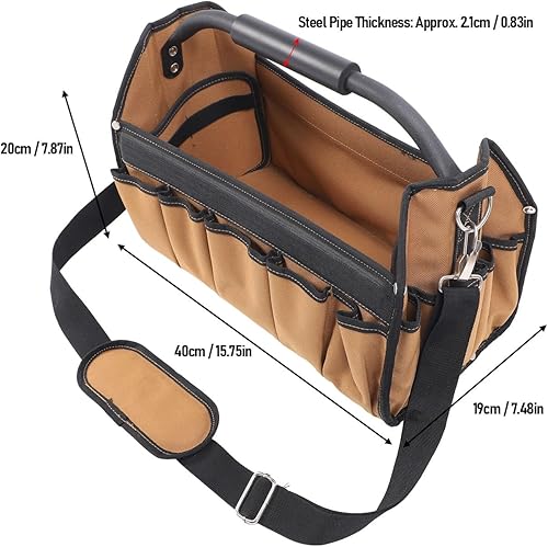 Miniatura 2 de Topyond 16-Inch Electrician Tool Bag,32 Pockets Heavy Duty Tool Bags for Men,Wide Mouth Toolbag,Large Capacity Oxford Cloth Open Top Tool Organizer