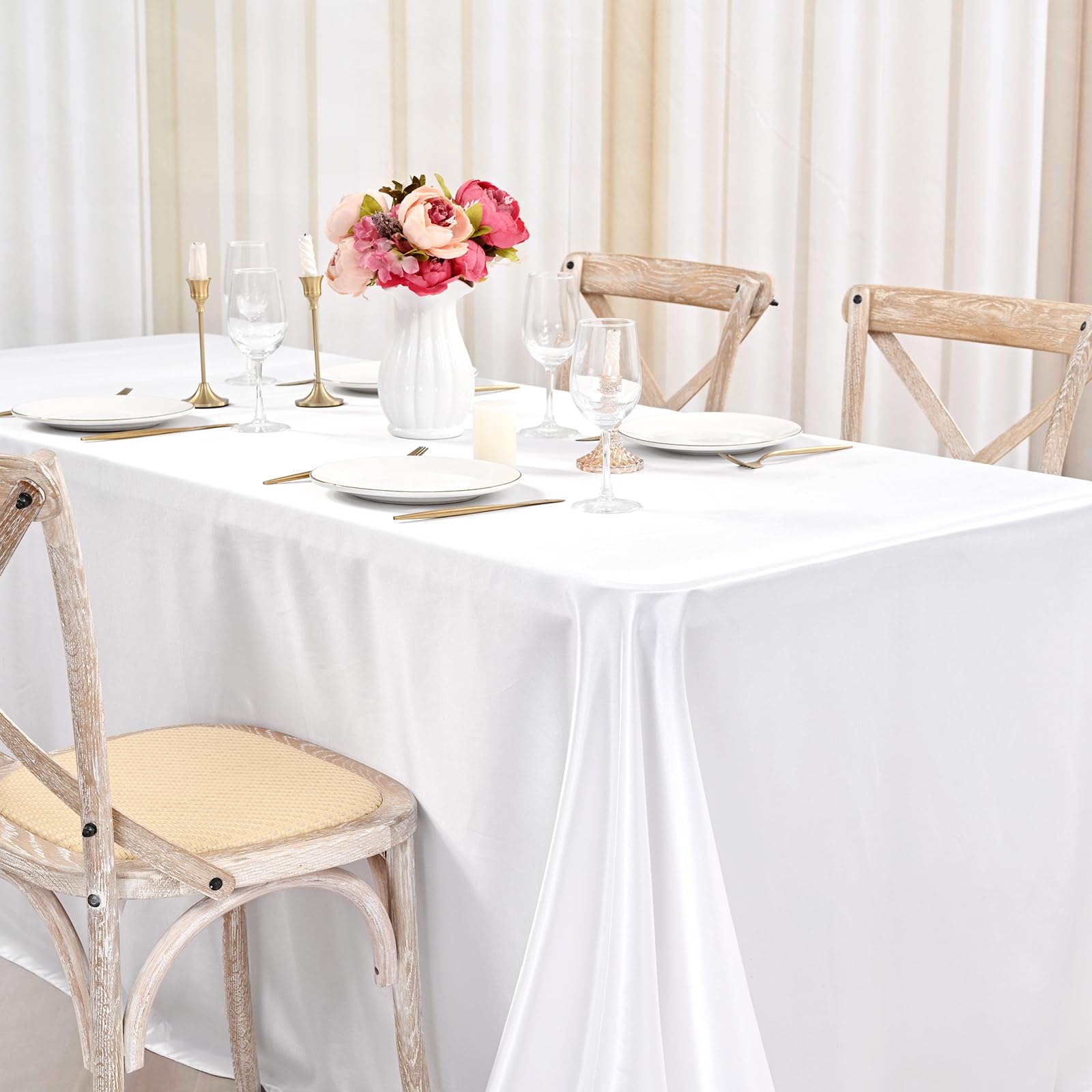 REWOMC Lot De 12 Nappes En Satin Champagne, 145 X 274 Cm Pour Tables Rectangulaires De 1,8 M, Infroissables, Lavables, En Soie Vive Pour Mariage, Fête, Banquet