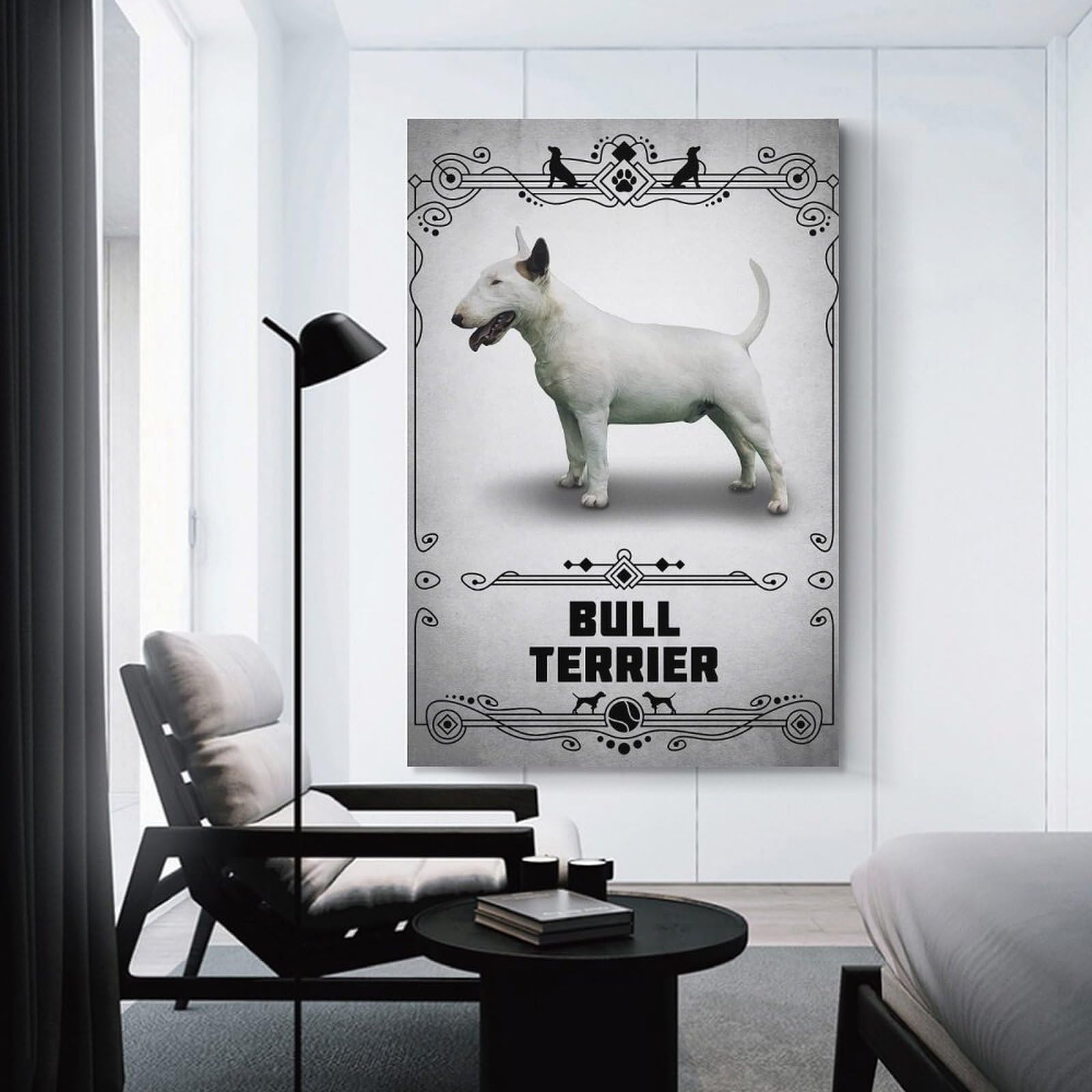 Junmoney Bull Terrier Wall Art Print, 20x30inch(50x75cm), for Wall Displays, Bedrooms Or Room Updates, A Versatile Canvas Print for Layering