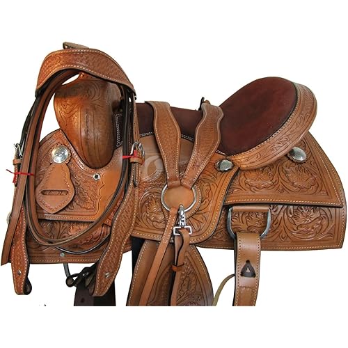 Western Saddle Trail Horse Pleasure Barrel Racing Tooled Leather Cowboy Rodeo Saddles 15 16 17 18