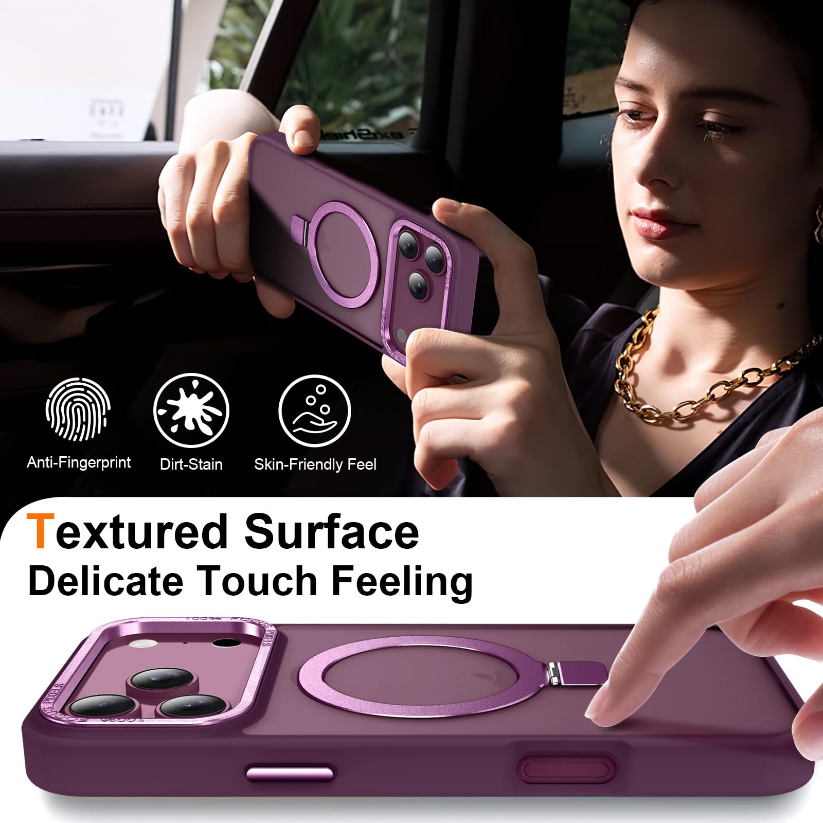 Coque magnétique pour iPhone 17 Pro avec anneau de support, protection contre les chutes de 3 m, coque de téléphone fine, translucide, mate et résistante aux chocs pour iPhone 17 Pro 6,3