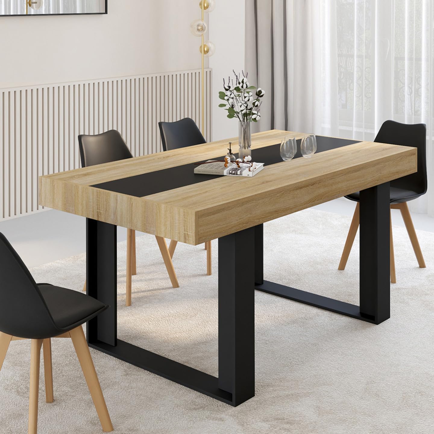 Table à Manger Rectangle Phoenix 6 Personnes Bois Noir 160 cm