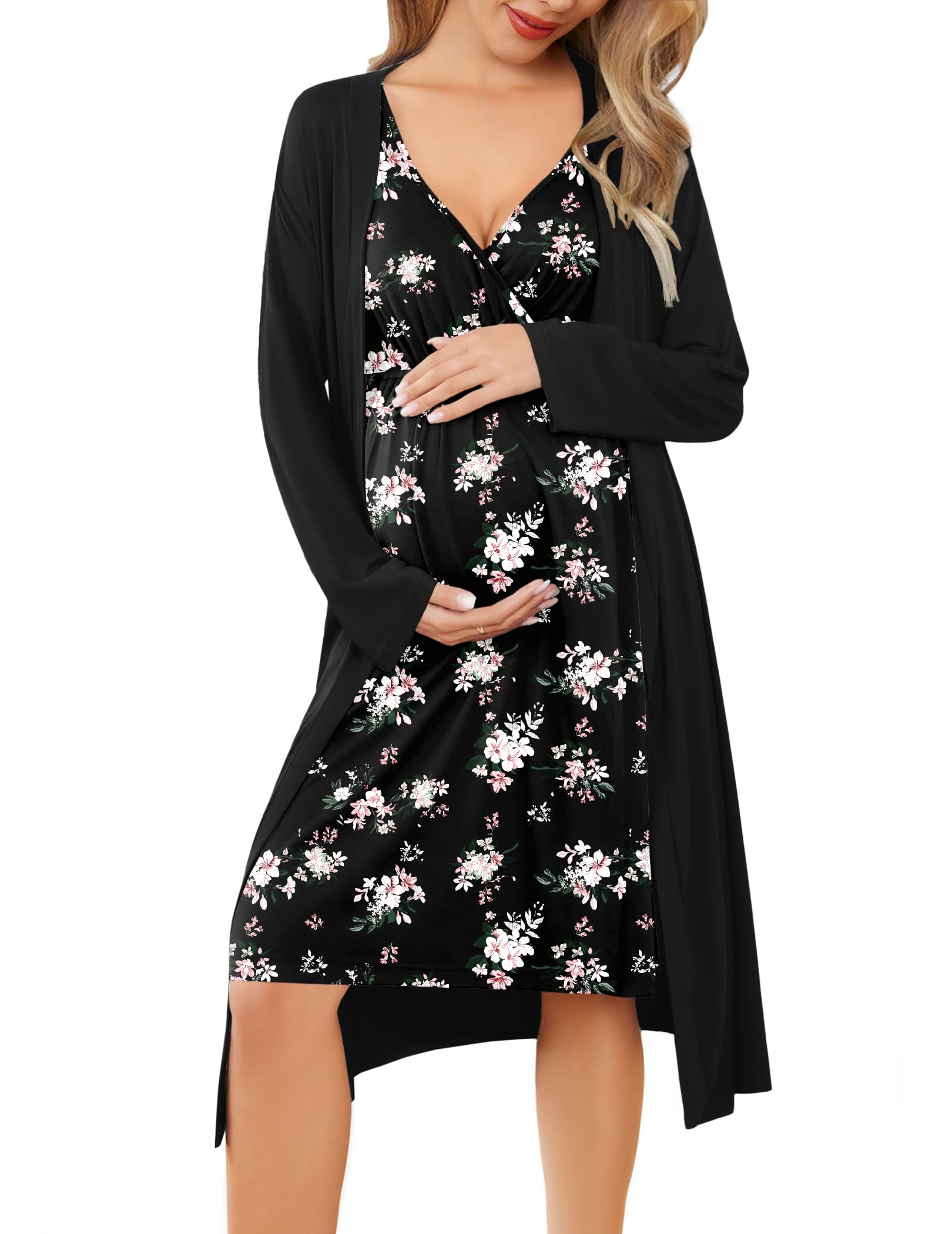 Ekouaer Maternity Nursing Gown and Robe Set Labor Delivery Nightgowns