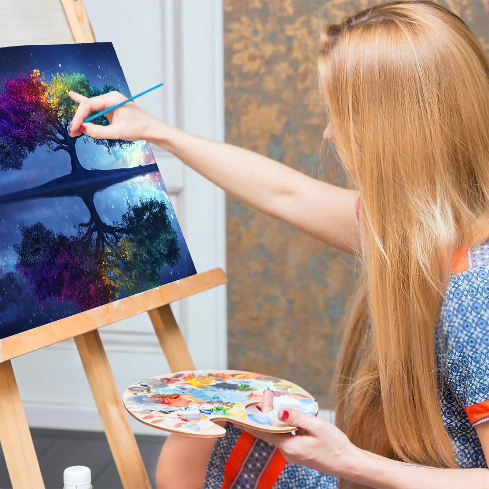 Malowanie według liczb, gwiaździste niebo, malowanie według liczb, dla dorosłych, 3 sztuki, drzewko "zrób to sam", 60 x 120 cm, malowanie liczbami, z pędzlem i farbą akrylową, zestaw do majsterkowania