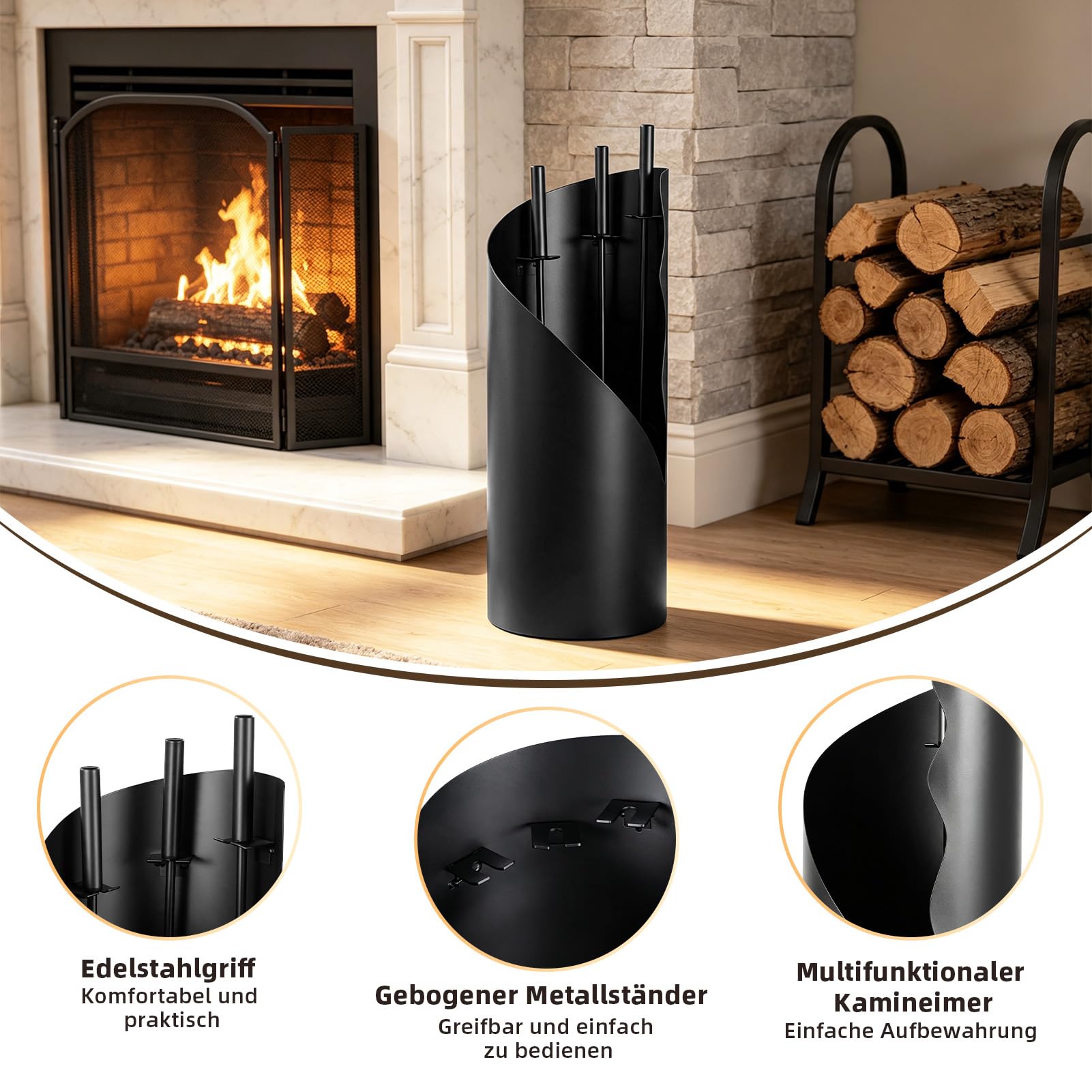 Kaminbesteck 4-TLG.Modernes Ofenbesteck Set