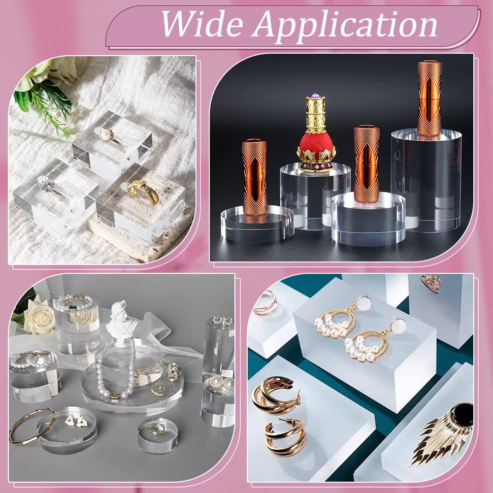 BENECREAT 6pcs Blocs d'Affichage en Acrylique, Supports d'Affichage Carrés Transparents Tailles Multiples Socles en Acrylique Cube Socle Plein pour Bijoux Parfum Photographie Collection