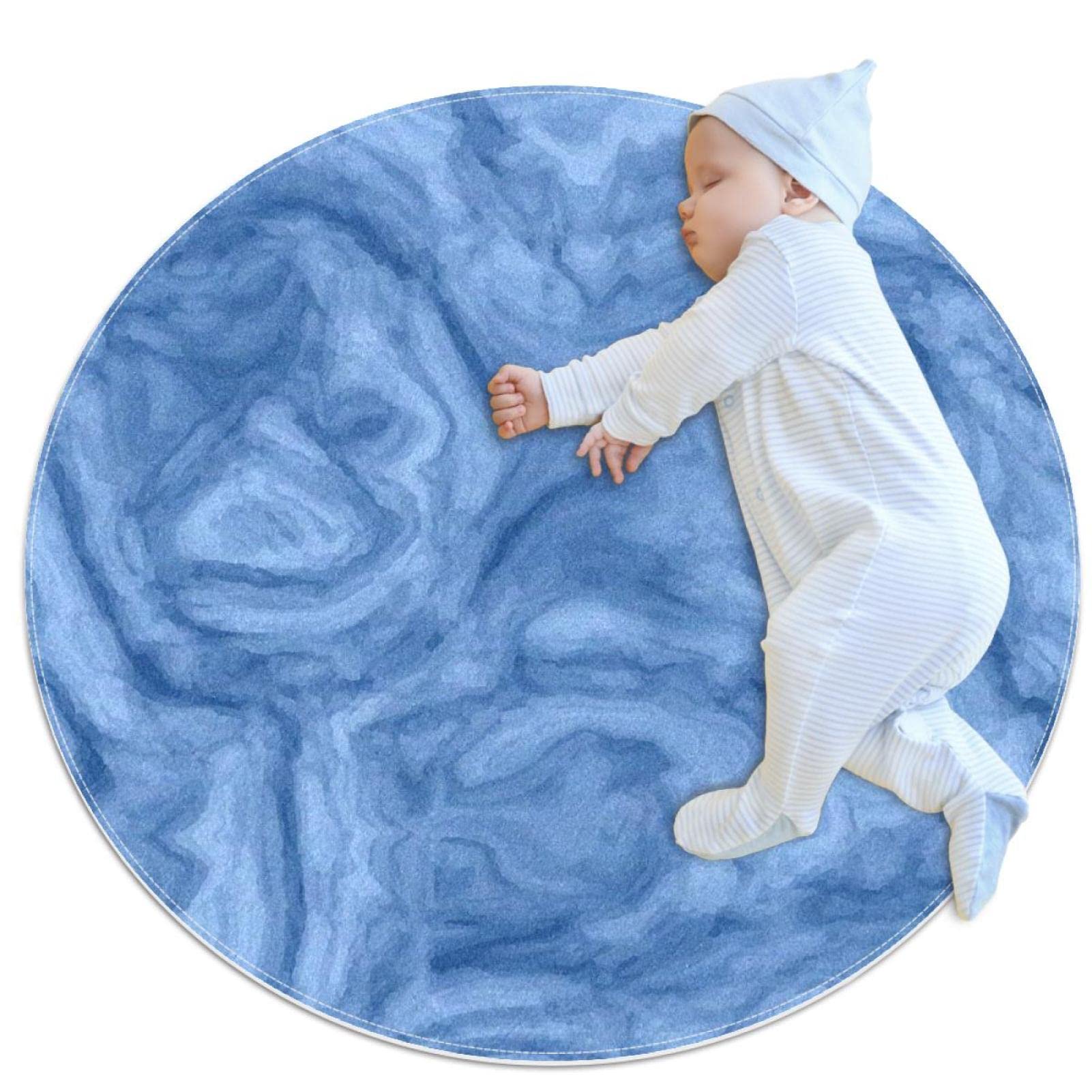 Alfombra redonda para niños JDEZ que protege del suelo frío con diseño de mármol azul