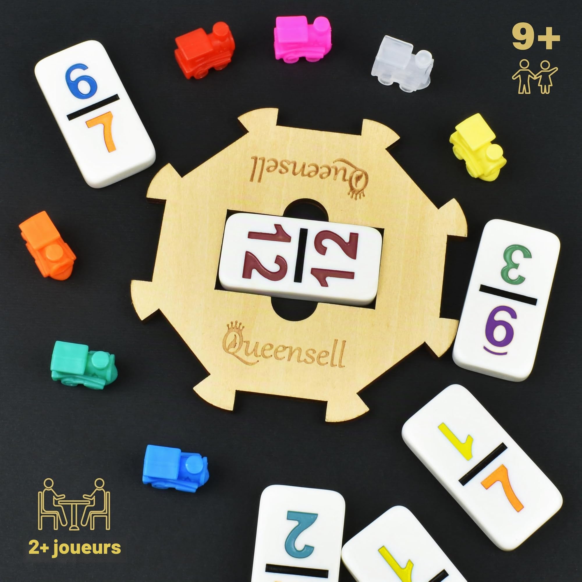 Queensell Jeu de Dominos Train Mexicain avec Chiffres, Jeu de Dominos Double 12 pour Adultes, Train de Domino Mexicain pour Adultes et Famille – Jeu de Dominos 91 Pièces avec Étui en Aluminium