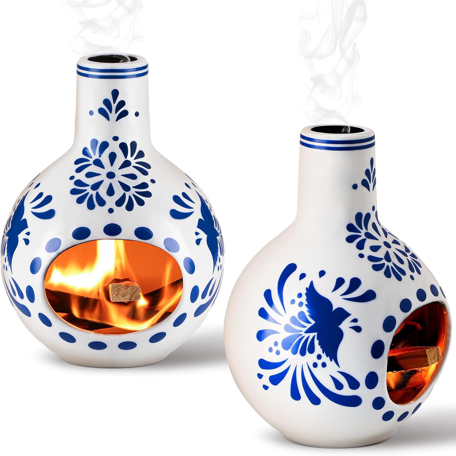2 Pcs Handmade Ceramic Palo Santo Holder Burners Talavera Mexican Ceramic Mini Chimenea Incense Holder for Sage Sticks for Yoga Meditation Cleansing and Relaxation Gifts