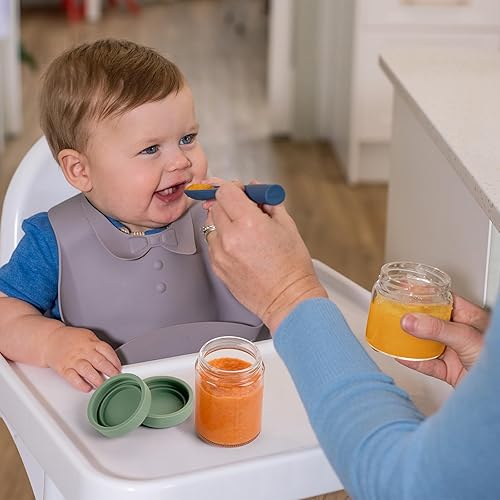 Miniatura 7 de haakaa Tarros de vidrio reutilizables para almacenamiento de alimentos para bebés con tapas de silicona, 6 unidades de 4 x 4 onzas + 2 x 7 onzas,