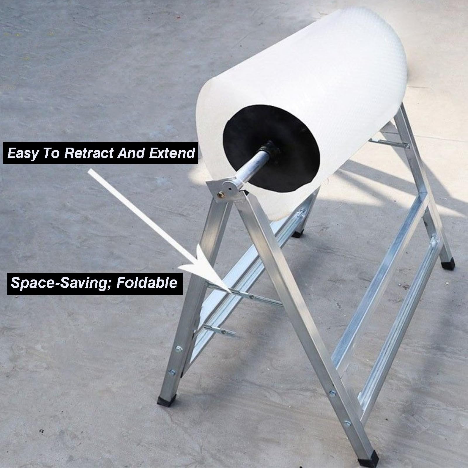 Supporto per rotolo di pluriball resistente, capacità di carico 120 kg, supporto per imballaggio in metallo per lo spostamento, rack di supporto per film isolante EPE