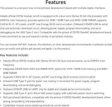 Waveshare ESP32 マイクロコントローラー Wi-Fi Dev ボード 4MB フラッシュ