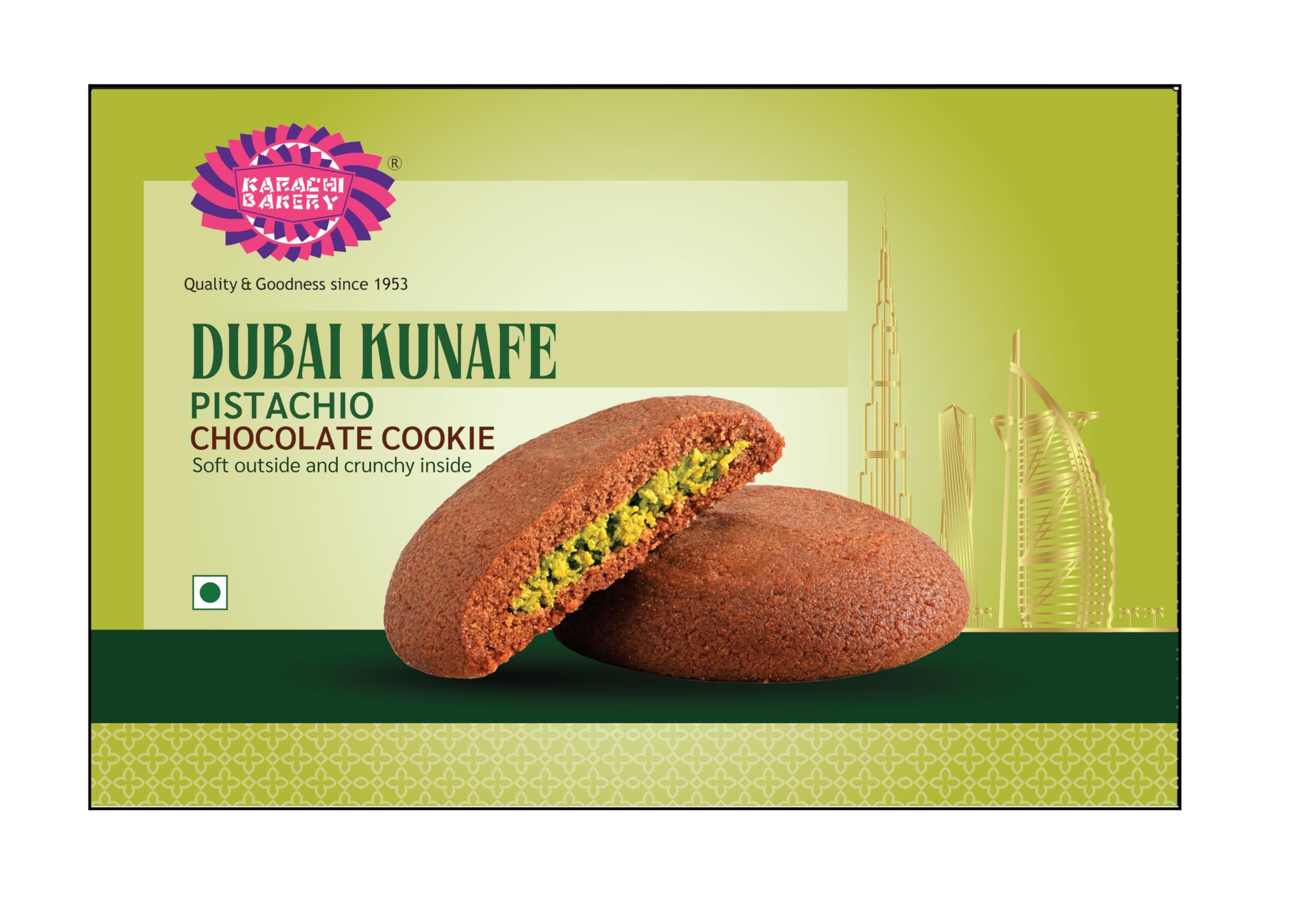 Karachi Bakery Dubai Kunafe Pistachio Chocolate Cookie 250g