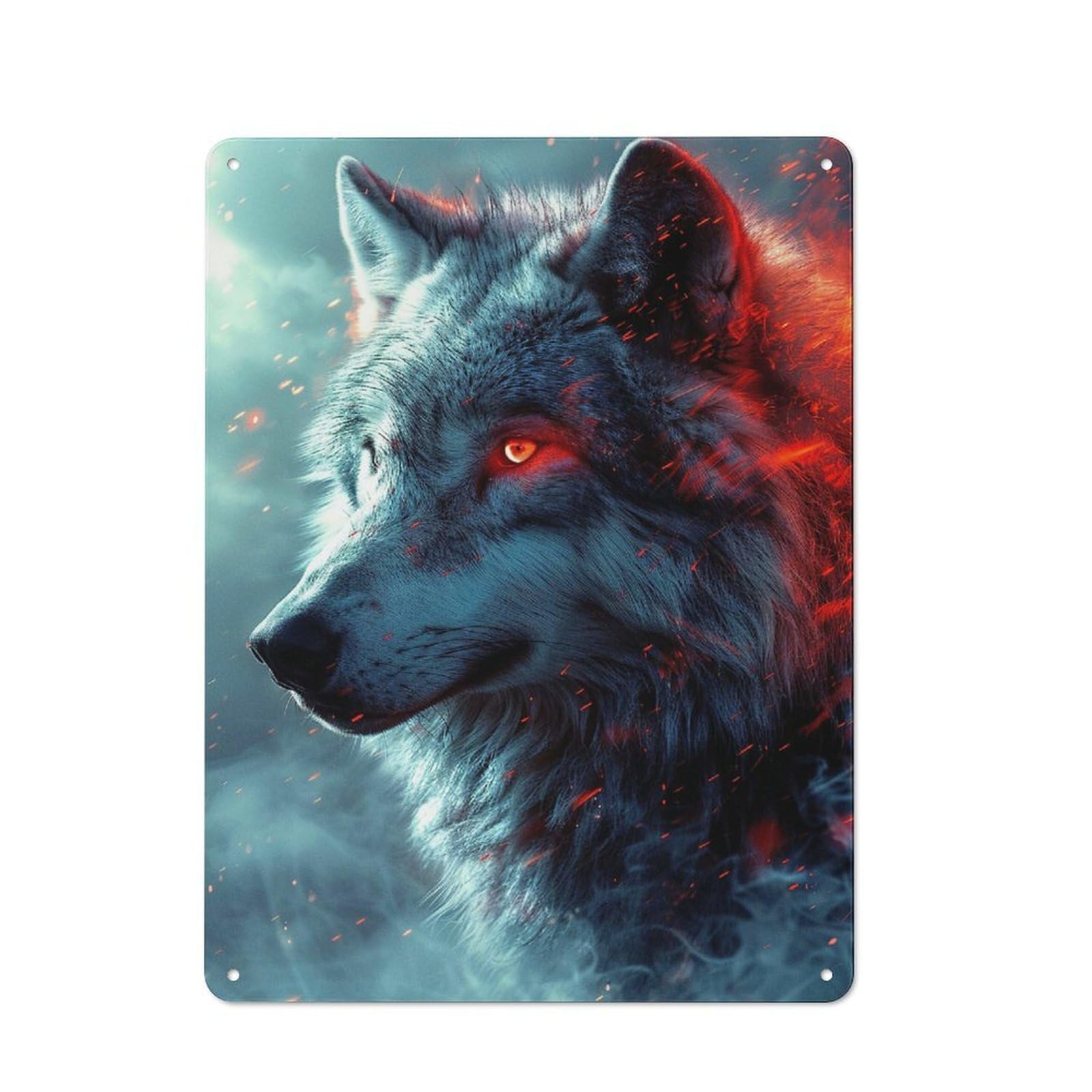 Junmoney Style-13 Red Eye Wolf Vintage Tin Sign 40X30cm, Vintage Diner Style Decor For Kitchen, Cafe, Pantry Or Dining Room
