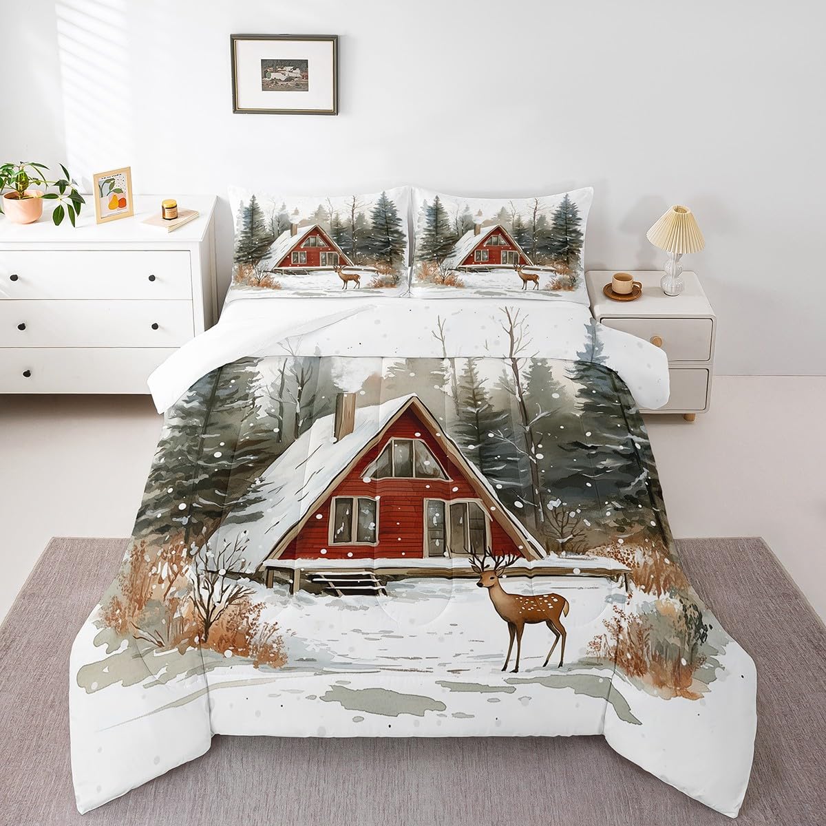 Parure de lit motif cerf mignon Manfei pour chambre d'enfant grand lit
