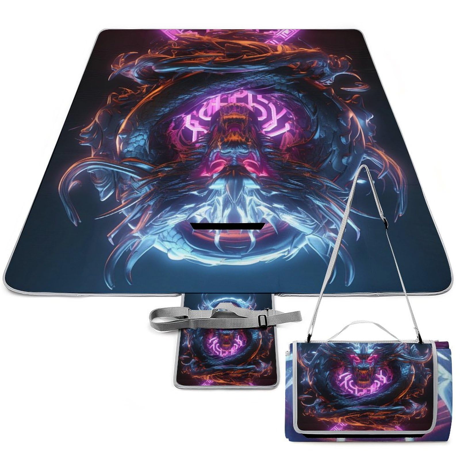 3D Impression Le Loup Couverture Pique Nique Animaux Tapis Pique Nique Tapis Plage Plaid Pique Nique pour Jardin,Nappe, BBQ, Randonnée 148x148cm