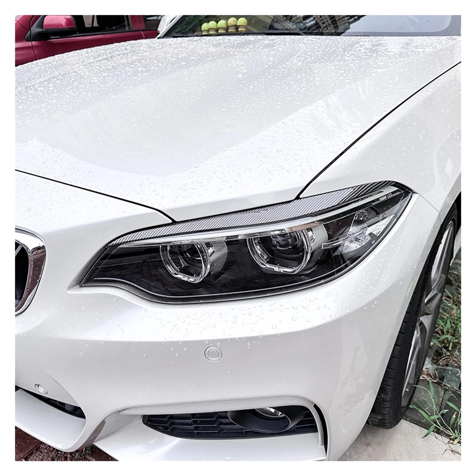 Naklejka na przednią lampę reflektora, osłona powieki reflektora, osłona brwi reflektora, Compatible With serii 2 F22 F23 M Sport 2015-2019(Carbon Fiber Look)