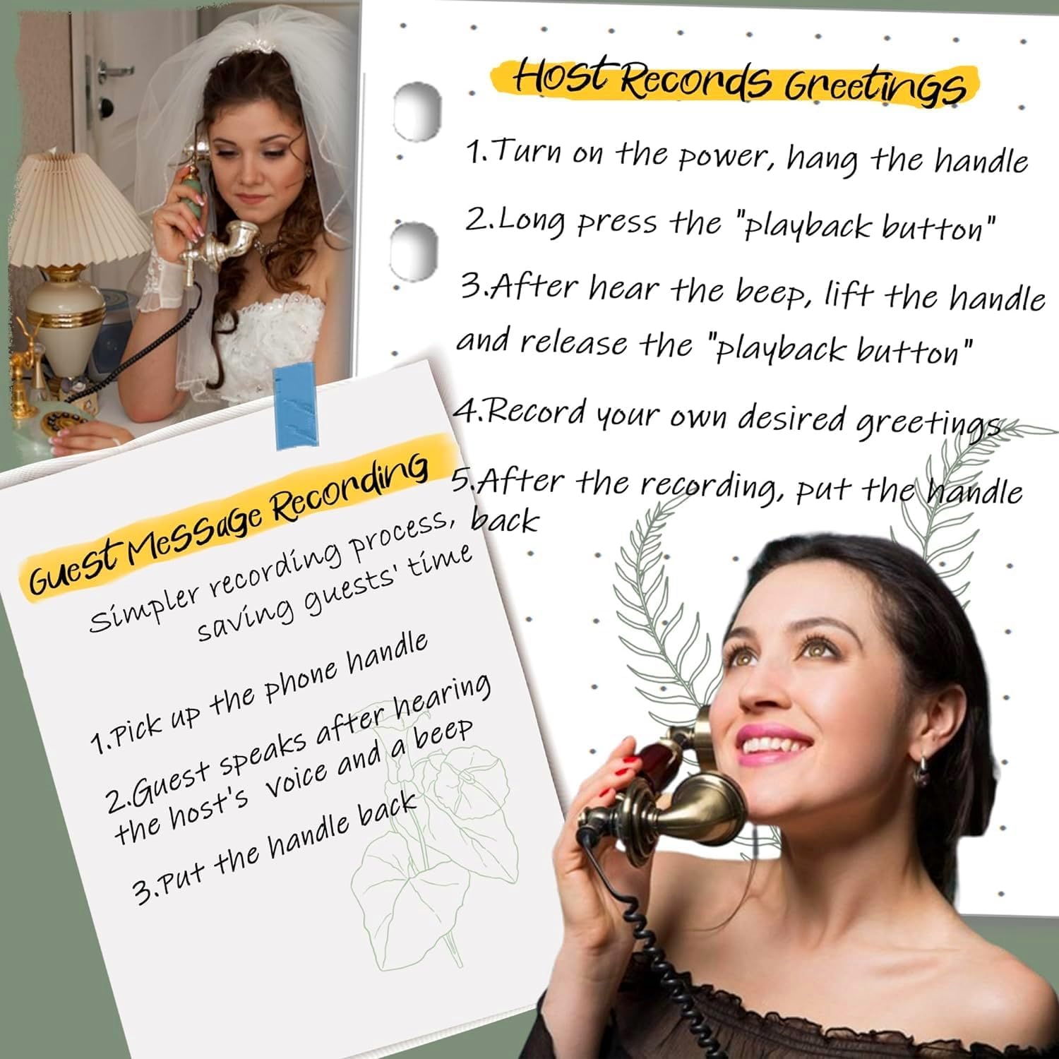 RetroVox Audio Guest Book Wedding Phone Guestbook Easy to Use & Fun Engagements Anniversaries Baby Showers Graduation Record Personalized Audio Messages (A White) - Image 7