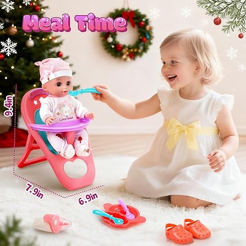 Miniatura 2 de CUTE STONE Juego de muñecas de bebé de 12 pulgadas para niñas, juguete de cuidado del bebé con moisés portador, silla alta, ropa y accesorios