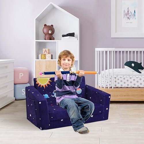 Miniatura 2 de decalsweet Sofás plegables para niños, sofá convertible 2 en 1 para niños, sofá convertible para tumbona, abatible, sofá cama para niños pequeños