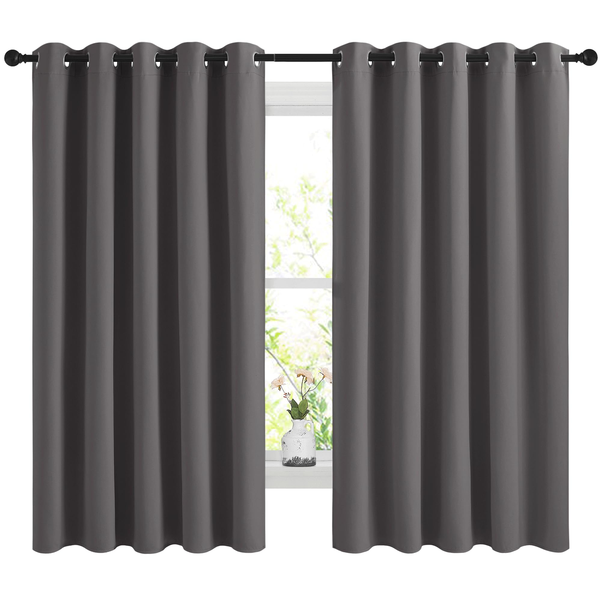 NICETOWN Blackout Curtains Panels for Bedroom, 2 Panels, 66 x 60 Inch, Gray, 3 Pass Microfiber Noise Reducing Thermal Insulated Solid Ring Top Blackout Window Drapes