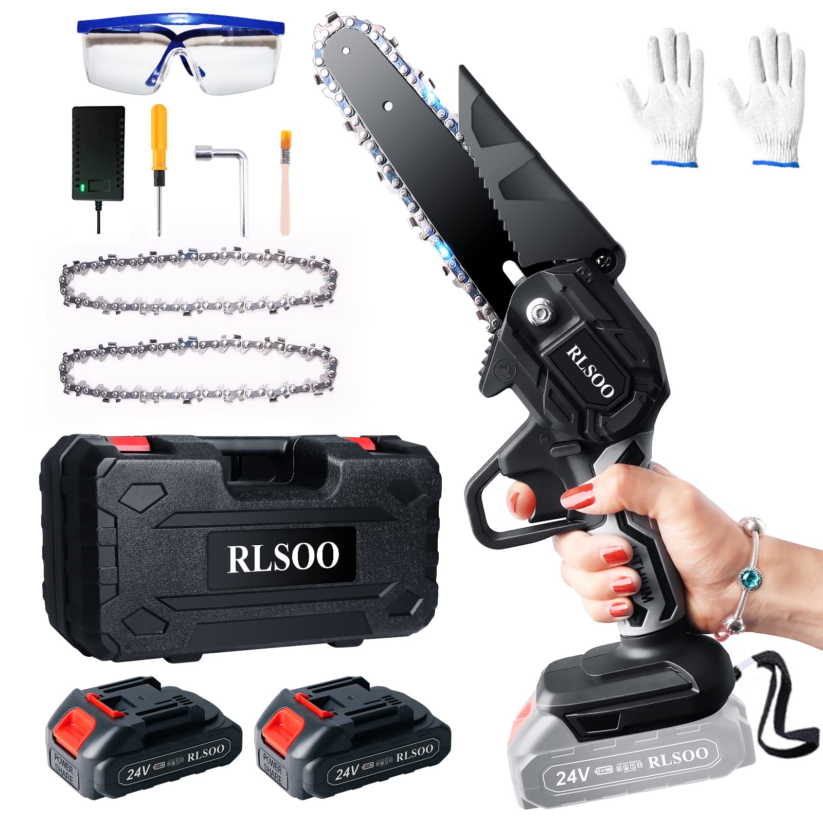 Buy Mini Chainsaw, RLSOO Upgraded 6 Inch 24V Battery Powered Mini Chainsaw Cordless, Portable